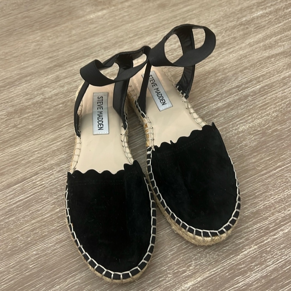 Ladies’ STEVE MADDEN Merina Black Suede Espadrilles Size 5.5 (Pre-Owned)